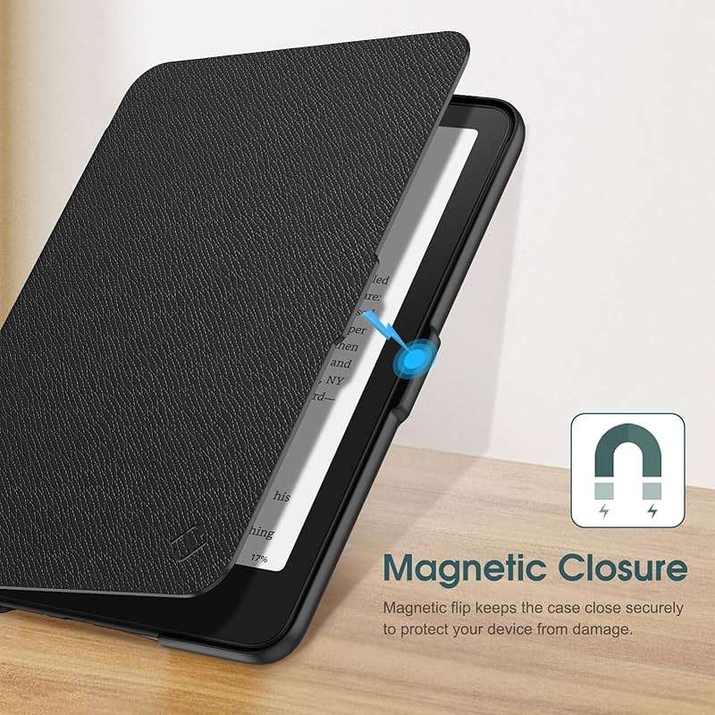 Fintie Case for 7" All-New Kindle Paperwhite (12th Generation, 2024) and Kindle Colorsoft - Slim Lightweight Shell PU Leather Protective Cover with Auto Sleep/Wake, Black - Image 4