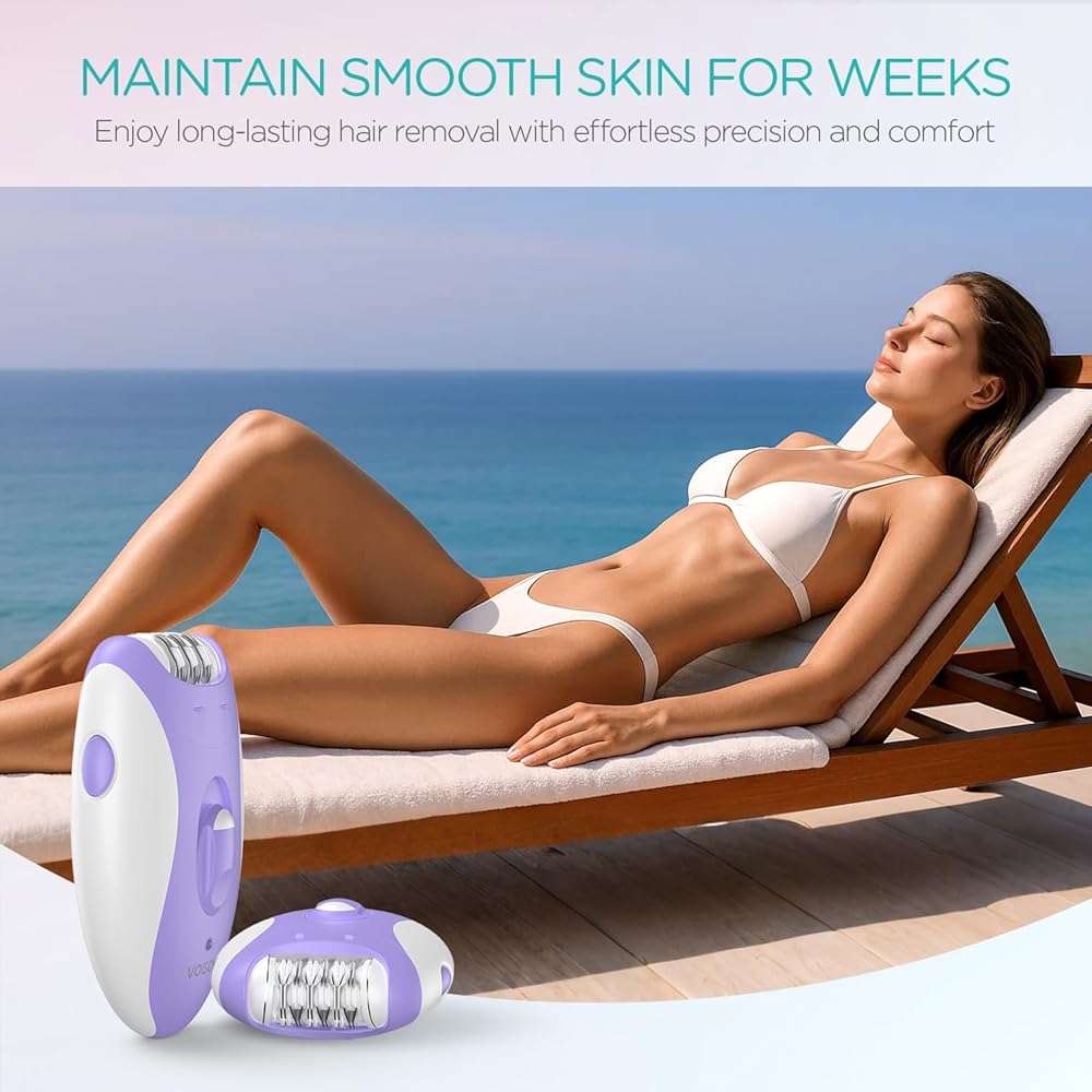 VOGOE Epilators Hair Removal for Women with 21 Tweezers & LED Light, 2 Speeds Cordless Epilator for Women, Electric Hair Removal Epilators Rechargeable for Arms & Legs HR110 (Purple) - Image 7