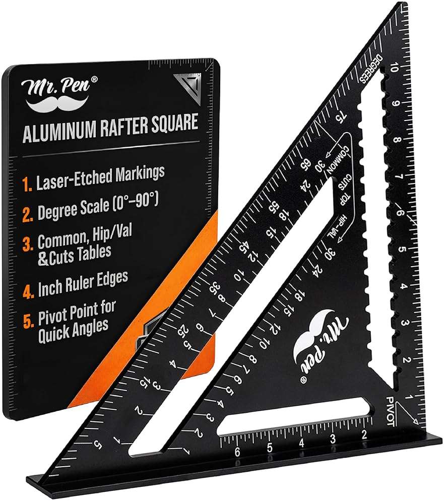 Mr. Pen- Rafter Square, 12 Inch, Black, Aluminum Alloy 12 Inch, Triangle Ruler for Roofing, Framing, Woodworking and Accurate Angle Layouts - Image 1