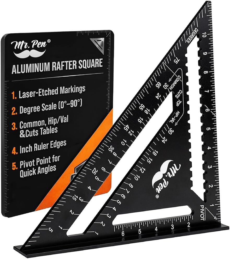 Mr. Pen- Rafter Square, 12 Inch, Black, Aluminum Alloy 12 Inch, Triangle Ruler for Roofing, Framing, Woodworking and Accurate Angle Layouts - Product Image