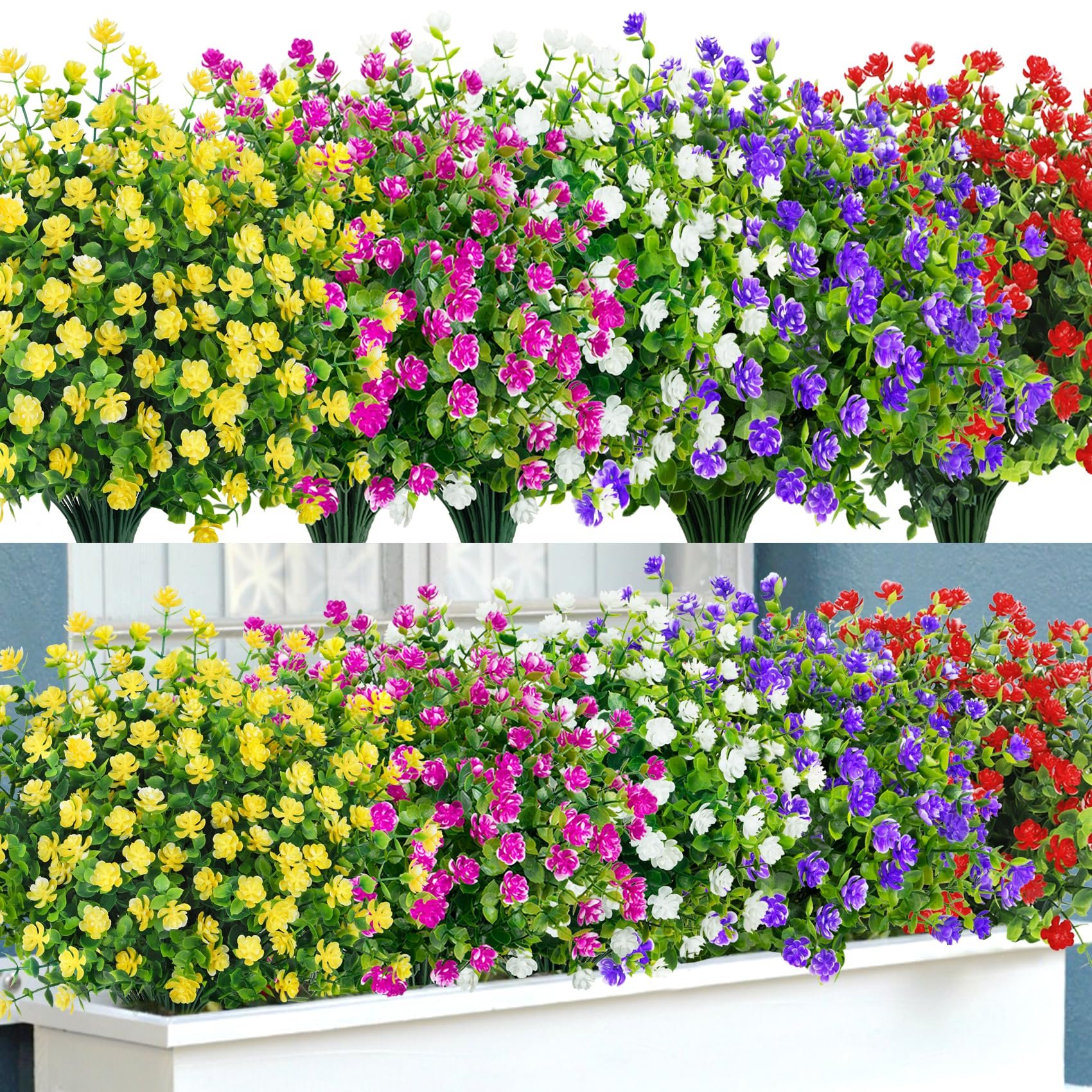 Bassion 20 Bundles Artificial Flowers for Outdoors Decoration UV Resistant Faux Flowers Fake Plastic Plants Shrubs for Indoor Outside Garden Porch Hanging Planter Window Box Home Decor - Product Image