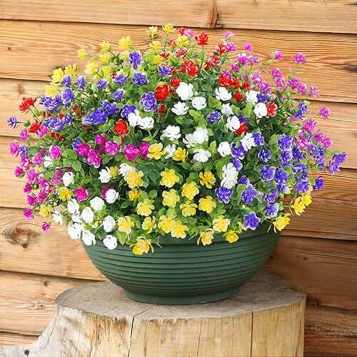 Bassion 20 Bundles Artificial Flowers for Outdoors Decoration UV Resistant Faux Flowers Fake Plastic Plants Shrubs for Indoor Outside Garden Porch Hanging Planter Window Box Home Decor - Image 2