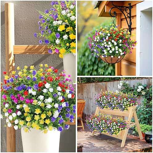 Bassion 20 Bundles Artificial Flowers for Outdoors Decoration UV Resistant Faux Flowers Fake Plastic Plants Shrubs for Indoor Outside Garden Porch Hanging Planter Window Box Home Decor - Image 4