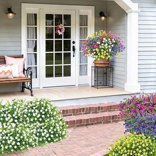 Bassion 20 Bundles Artificial Flowers for Outdoors Decoration UV Resistant Faux Flowers Fake Plastic Plants Shrubs for Indoor Outside Garden Porch Hanging Planter Window Box Home Decor - Image 6