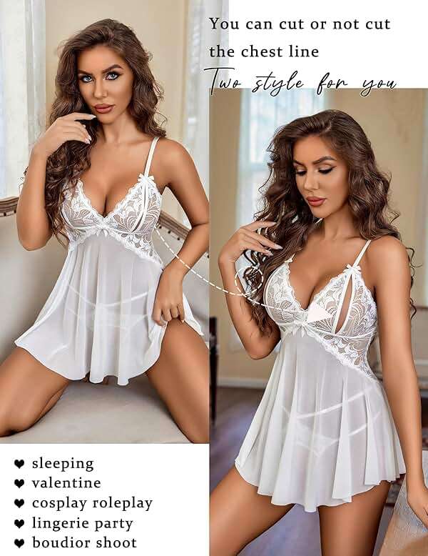Avidlove Sexy Lingerie for Women Lace Babydoll Chemise V Neck Mesh Nightwear Boudoir Outfits - Image 4
