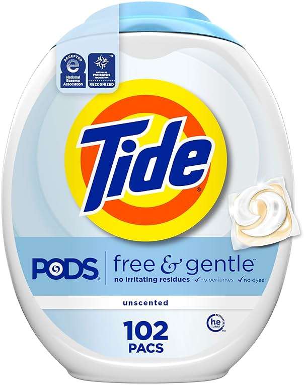 Tide PODS Free & Gentle Laundry Detergent Soap Pacs, 102 Count, Tide PODS Laundry Detergent, Laundry Detergent Pacs, Laundry PODS Detergent - Image 1