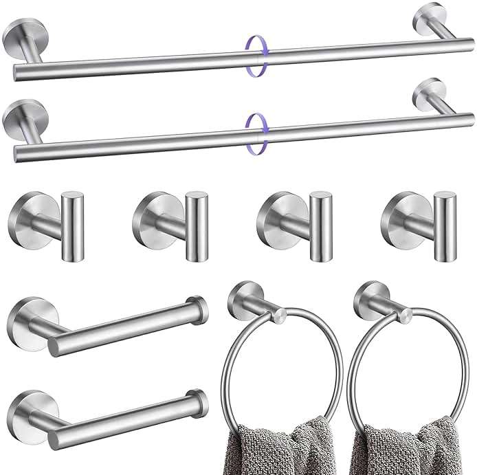 YACVCL 10 Pieces Brushed Nickel Bathroom Hardware Accessories Set, 27.5 Inch Towel Bar Set SUS304 Stainless Steel Towel Holder Set for Bathroom,Wall Mounted Towel Rack Set - Image 1