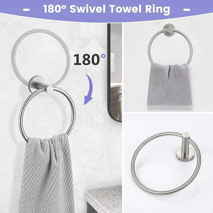 YACVCL 10 Pieces Brushed Nickel Bathroom Hardware Accessories Set, 27.5 Inch Towel Bar Set SUS304 Stainless Steel Towel Holder Set for Bathroom,Wall Mounted Towel Rack Set - Image 4