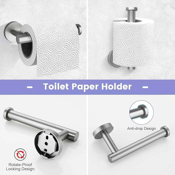 YACVCL 10 Pieces Brushed Nickel Bathroom Hardware Accessories Set, 27.5 Inch Towel Bar Set SUS304 Stainless Steel Towel Holder Set for Bathroom,Wall Mounted Towel Rack Set - Image 6