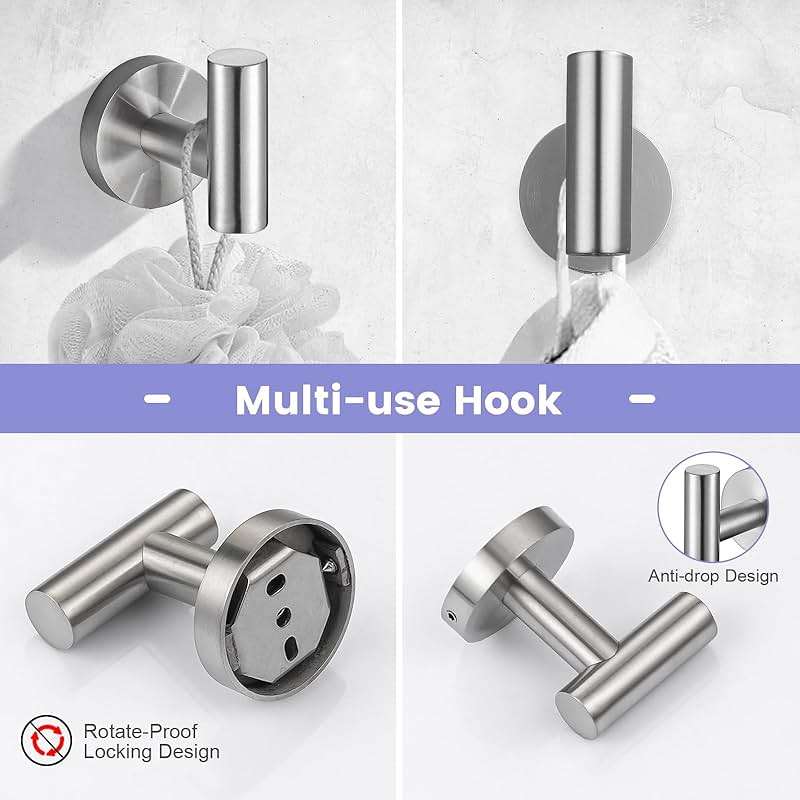 YACVCL 10 Pieces Brushed Nickel Bathroom Hardware Accessories Set, 27.5 Inch Towel Bar Set SUS304 Stainless Steel Towel Holder Set for Bathroom,Wall Mounted Towel Rack Set - Image 7