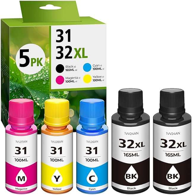 31 32XL Ink Bottle Set, Smart Tank 7602 5101 6001 651 Ink Refill Compatible with HP 31 Ink 32XL Black Ink Bottle Set for Smart Tank 5101 7602 5000 651 5103 6001 7301 7001 7302 5102 7002 7006 Printers - Image 1