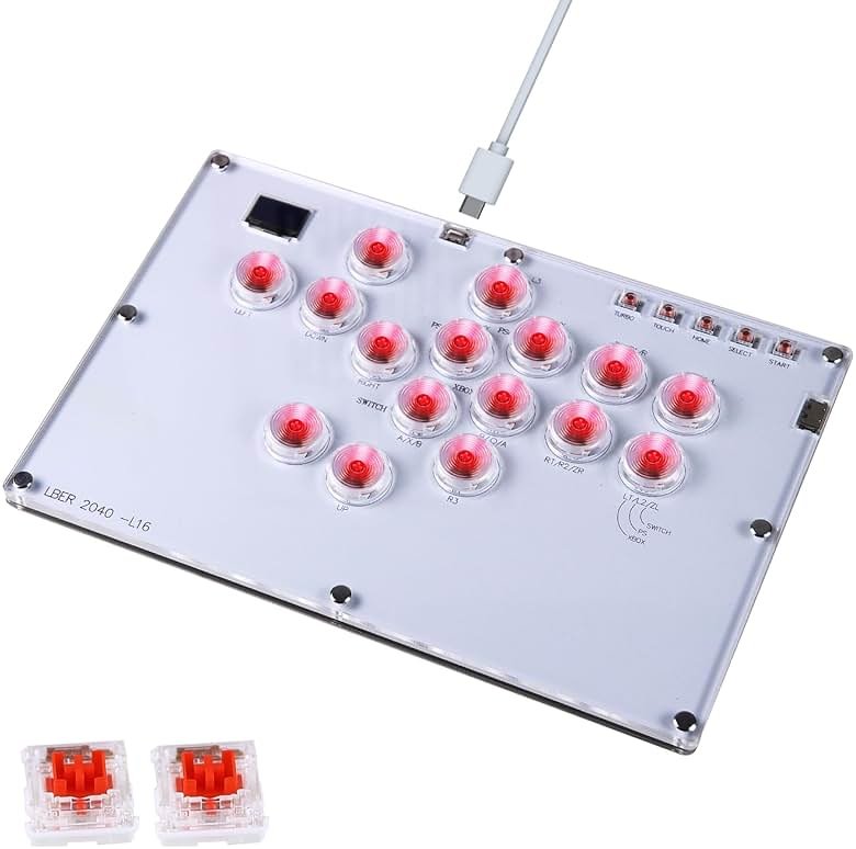 Arcade Stick All-Button Controller L16, Leverless Controller Street Fight with Turbo & SOCD, Arcade Stick Street Fight for PC/PS3/PS4/Steam/Switch Game Keyboard-Supports Hot Swap & Custom RGB(White) - Product Image