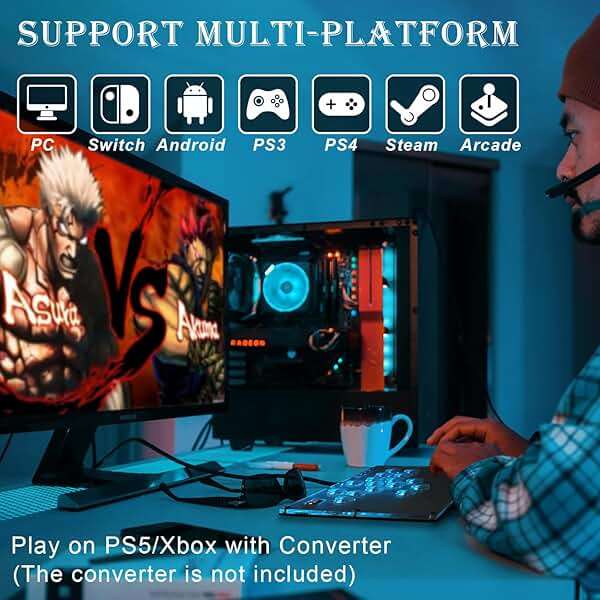 Arcade Stick All-Button Controller L16, Leverless Controller Street Fight with Turbo & SOCD, Arcade Stick Street Fight for PC/PS3/PS4/Steam/Switch Game Keyboard-Supports Hot Swap & Custom RGB(White) - Image 2