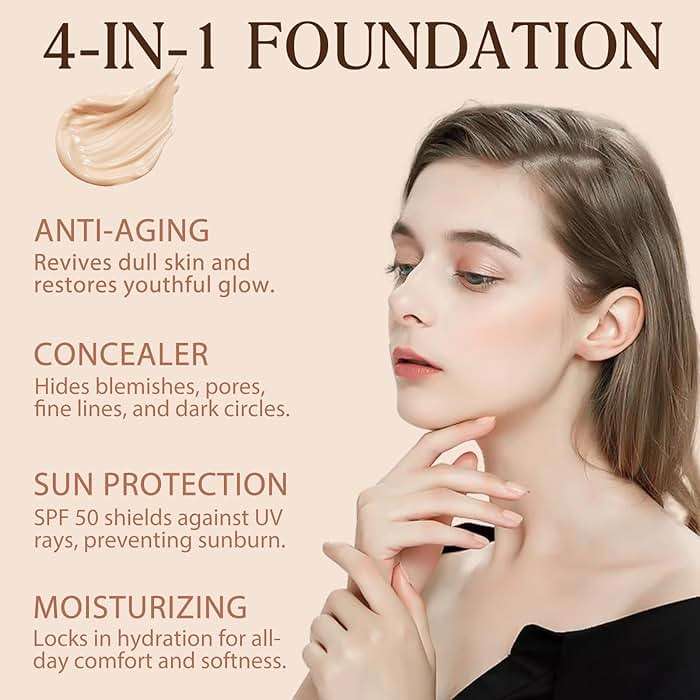 Color Changing Foundation Concealer Cover Cream Liquid Base Flawless Full Coverage Natural Foundation Makeup Moisturizing Fluid for All Skin SPF15 (#2, 30ml) - Image 3