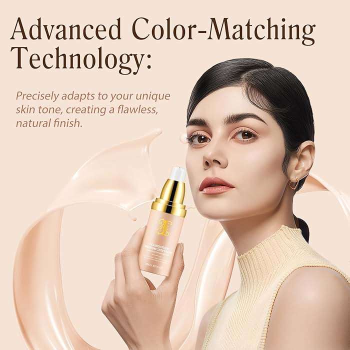Color Changing Foundation Concealer Cover Cream Liquid Base Flawless Full Coverage Natural Foundation Makeup Moisturizing Fluid for All Skin SPF15 (#2, 30ml) - Image 5