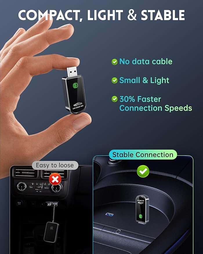 Amzfeel Wireless CarPlay Adapter for Apple iPhone iOS 10+ & Cars from 2015+, Mini Edition, Convert Factory Wired to Wireless CarPlay Dongle Plug & Play GPS Digital Media Receiver (Brushed Cobalt Blue) - Image 3