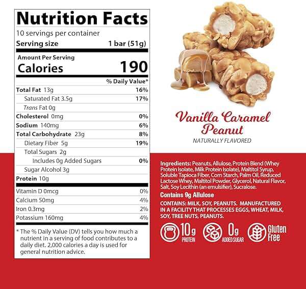 Genius Gourmet Nut Roll Bars Vanilla Caramel Peanut – 10g Protien, Zero Added Sugar, Gluten Free, Non-GMO – Sweet Snack & Dessert for Adults and Kids – 10 Ct Box - Image 2