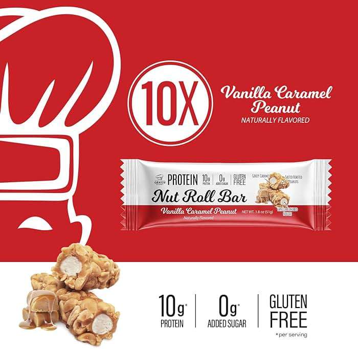 Genius Gourmet Nut Roll Bars Vanilla Caramel Peanut – 10g Protien, Zero Added Sugar, Gluten Free, Non-GMO – Sweet Snack & Dessert for Adults and Kids – 10 Ct Box - Image 4