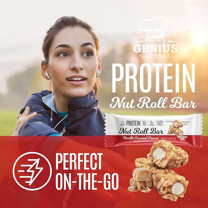 Genius Gourmet Nut Roll Bars Vanilla Caramel Peanut – 10g Protien, Zero Added Sugar, Gluten Free, Non-GMO – Sweet Snack & Dessert for Adults and Kids – 10 Ct Box - Image 6