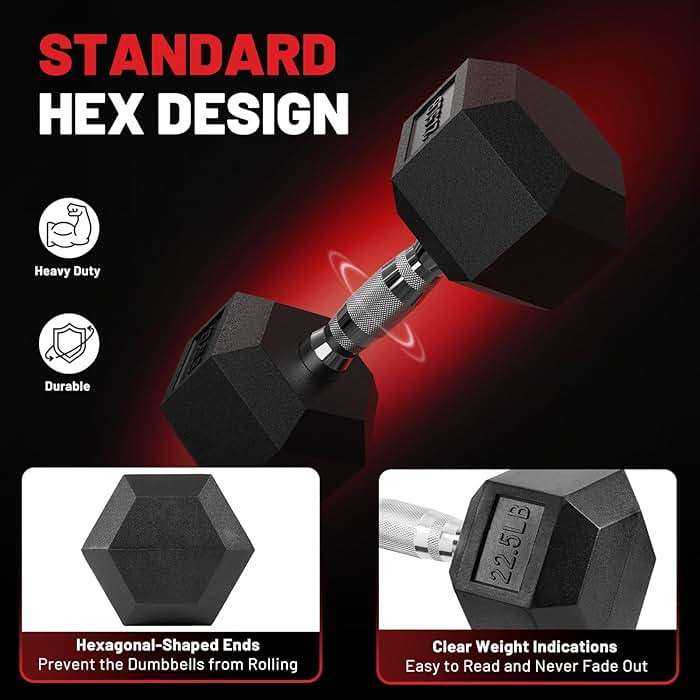 PAPABABE HEX Dumbbell Set 2.5-125lb, Rubber Encased Home Gym Dumbbells, Exercise & Fitness Weights Dumbbells for Women & Men, Hand Weight for Strength Training - Image 3