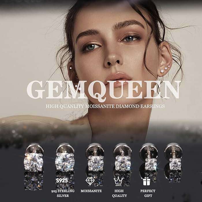 GEMQUEEN 3/4 Pairs Moissanite Earrings Studs 14K Gold Plated S925 Sterling Silver Flat Back Earring for Women Men - Hypoallergenic Set Cartilage Helix Piercing Jewelry Trendy D Color VVS1 - Image 2