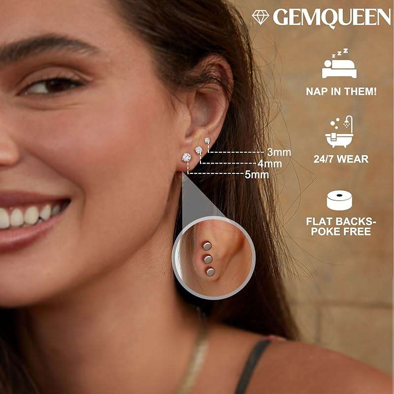 GEMQUEEN 3/4 Pairs Moissanite Earrings Studs 14K Gold Plated S925 Sterling Silver Flat Back Earring for Women Men - Hypoallergenic Set Cartilage Helix Piercing Jewelry Trendy D Color VVS1 - Image 3