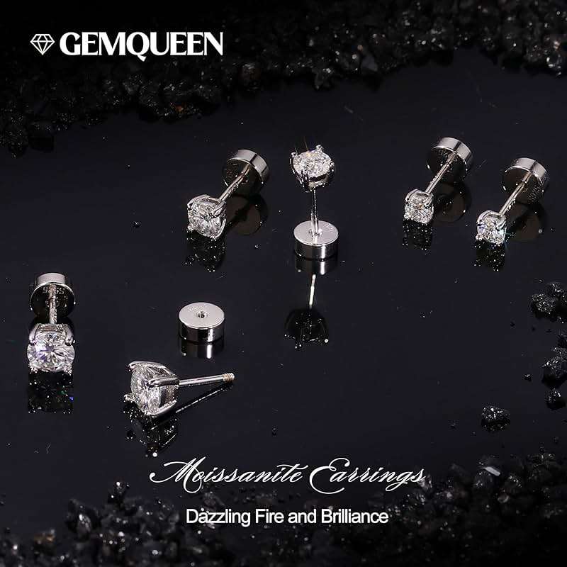 GEMQUEEN 3/4 Pairs Moissanite Earrings Studs 14K Gold Plated S925 Sterling Silver Flat Back Earring for Women Men - Hypoallergenic Set Cartilage Helix Piercing Jewelry Trendy D Color VVS1 - Image 5