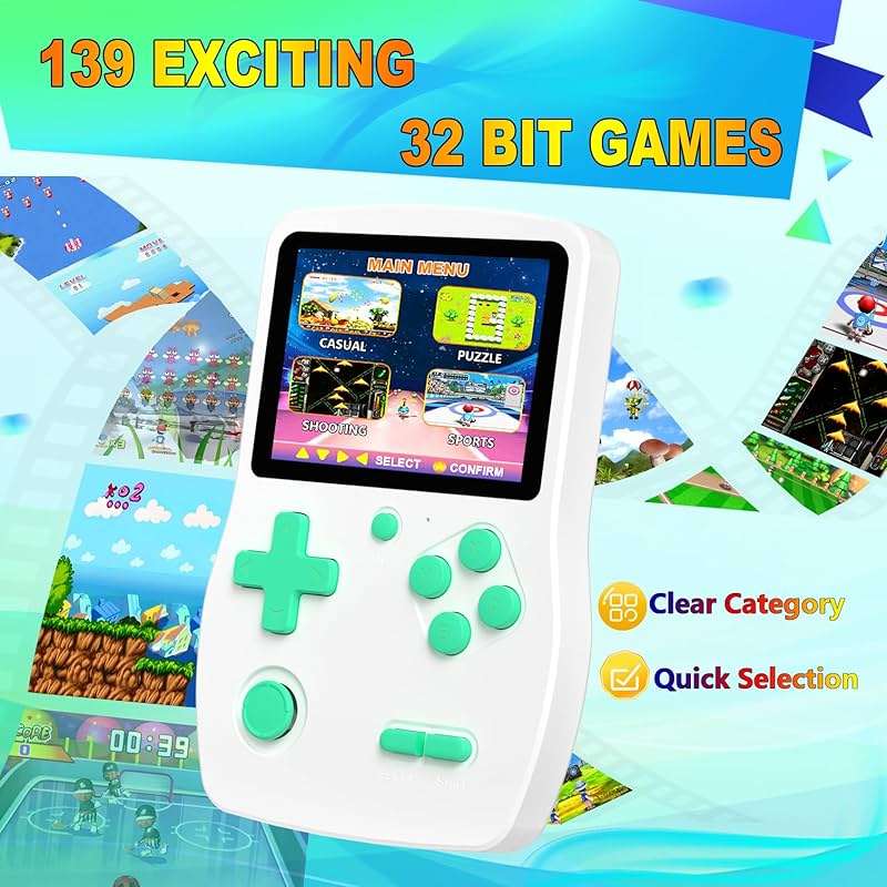 32 Bit Handheld Games for Kids Preloaded 139 Video Games, Portable Video Gaming Player with 3.0" IPS Screen and Rechargeable Battery, Mini Travel Games Electronic Gifts Toys for Boys Girls, White - Image 2