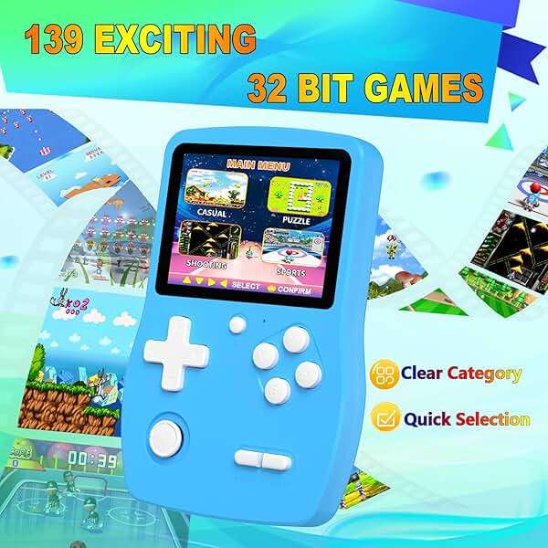 32 Bit Handheld Games for Kids Preloaded 139 Video Games, Portable Video Gaming Player with 3.0" IPS Screen and Rechargeable Battery, Mini Travel Games Electronic Gifts Toys for Boys Girls, Blue - Image 2