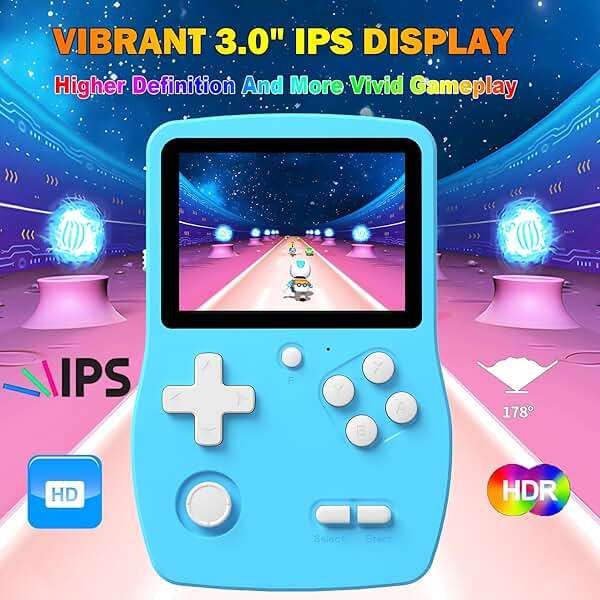 32 Bit Handheld Games for Kids Preloaded 139 Video Games, Portable Video Gaming Player with 3.0" IPS Screen and Rechargeable Battery, Mini Travel Games Electronic Gifts Toys for Boys Girls, Blue - Image 3