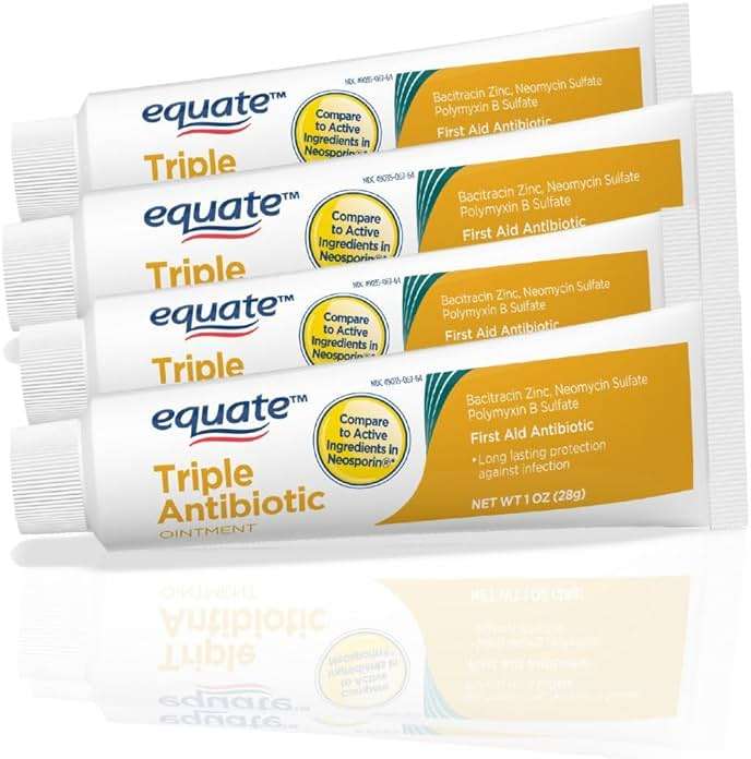 Equate Triple Antibiotic Ointment 1.0 oz (4 Pack), First Aid Ointment for Minor Scrapes, Cuts, and Burns to Help Prevent Infection, Compare to The Active Ingredients of The Leading Brand - Image 1
