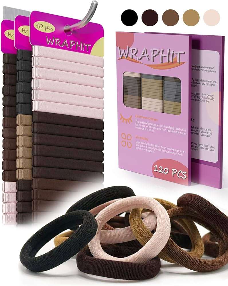 120pc Hair Ties No Damage Snag Free for Thick Hair | soft,ouchless,seamless,thick,strong hold,no-slip grip,elastics ponytail holders for women(Classic 5 Colors) - Image 1