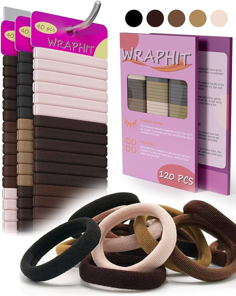 120pc Hair Ties No Damage Snag Free for Thick Hair | soft,ouchless,seamless,thick,strong hold,no-slip grip,elastics ponytail holders for women(Classic 5 Colors) - Product Image