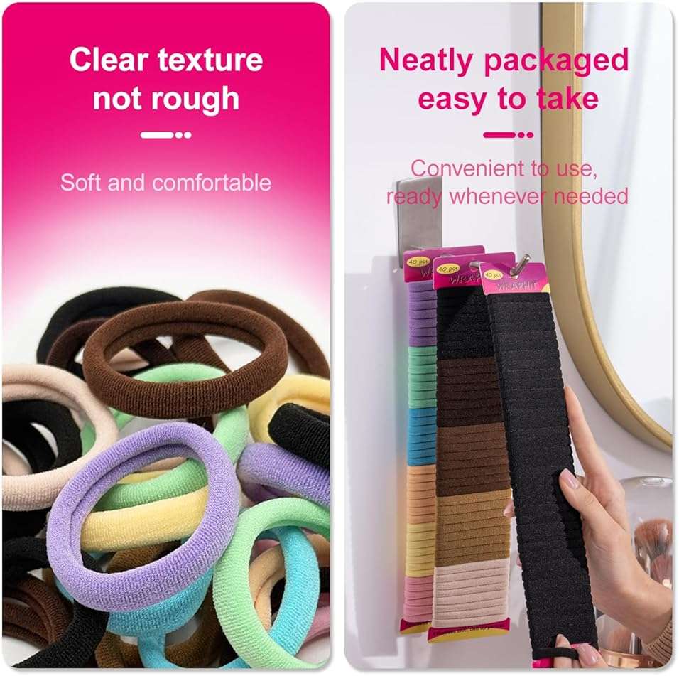120pc Hair Ties No Damage Snag Free for Thick Hair | soft,ouchless,seamless,thick,strong hold,no-slip grip,elastics ponytail holders for women(Classic 5 Colors) - Image 7
