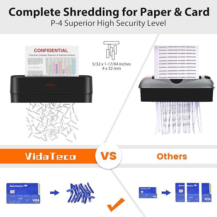 VidaTeco 8-Sheet Cross Cut Paper Shredder for Home Office, 3.04-Gallon Bin | P-4 High Security, Anti-Jam & Overheat Protection, Heavy Duty Shreds Credit Card, CD, Staple & Paper Clips - ETL - Image 2