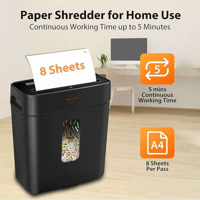 VidaTeco 8-Sheet Cross Cut Paper Shredder for Home Office, 3.04-Gallon Bin | P-4 High Security, Anti-Jam & Overheat Protection, Heavy Duty Shreds Credit Card, CD, Staple & Paper Clips - ETL - Image 3