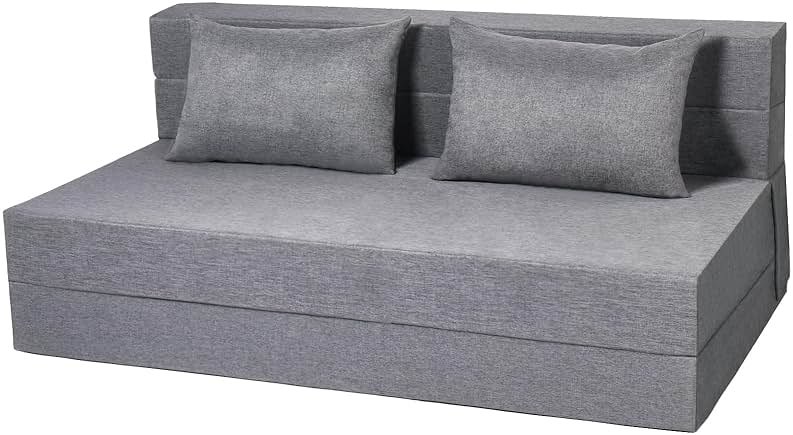 Fvkind Folding Sofa Bed, Foldable Bed Sleeper Chair with Pillow, Convertible Sofa Bed with Washable Cover, Fold Out Couch, Futon Couch for Living Room, Dorm, Guest Room, Queen Size, Light Grey - Product Image