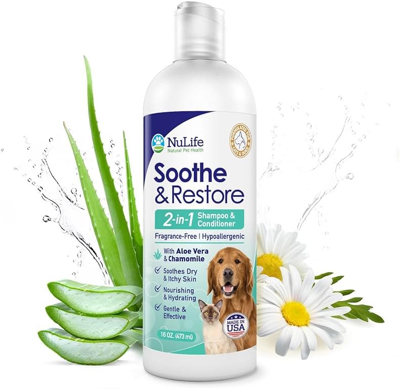 2-in-1 Dog Shampoo and Conditioner with Soothing Aloe Vera & Chamomile, Sensitive Skin, Fragrance-Free, Hypoallergenic Formula Provides Itchy Skin Relief from Dry Skin & Allergies - 16oz - Product Image