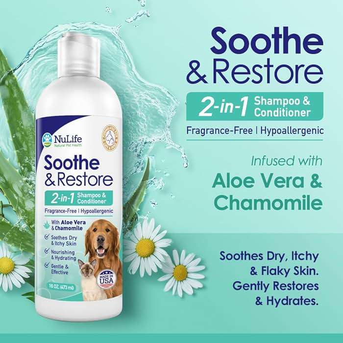 2-in-1 Dog Shampoo and Conditioner with Soothing Aloe Vera & Chamomile, Sensitive Skin, Fragrance-Free, Hypoallergenic Formula Provides Itchy Skin Relief from Dry Skin & Allergies - 16oz - Image 2