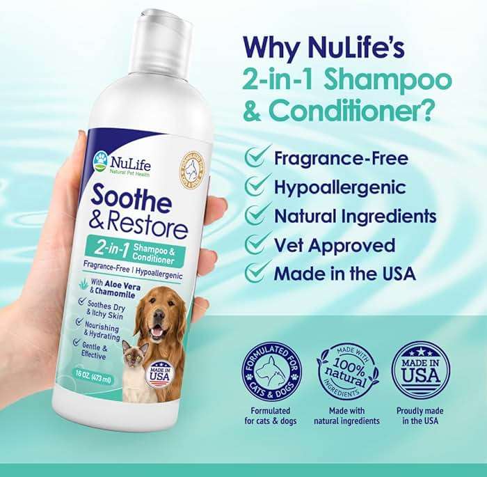 2-in-1 Dog Shampoo and Conditioner with Soothing Aloe Vera & Chamomile, Sensitive Skin, Fragrance-Free, Hypoallergenic Formula Provides Itchy Skin Relief from Dry Skin & Allergies - 16oz - Image 5