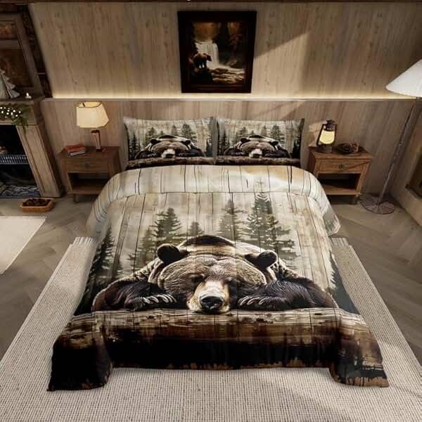 Feelyou Grizzly Bear Comforter Set Queen Size, Wild Animal Hunting Quilt Set with 2 Pillowcases, Western Cabin Bedding Set 3pcs for Kids Boys Teens Room Decor, Rustic Country Farmhouse Duvet Insert by Feelyou - Shop at Bazar