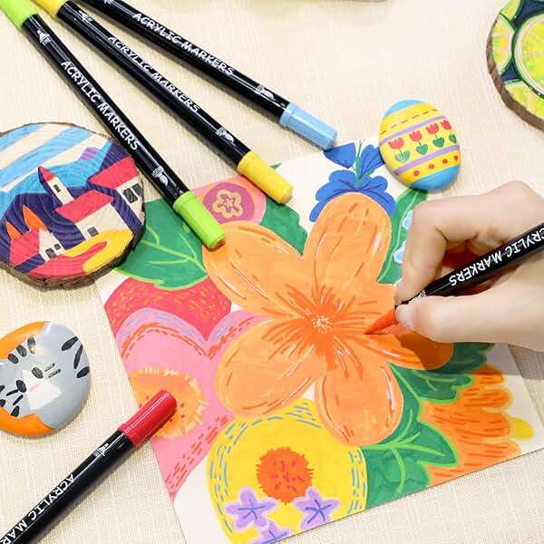 Recheel 30 Colors Acrylic Paint Markers, Dual Tip Fine and Brush Tips for Detailed Art, Crafting, Rock Painting, Wood, Glass, Ceramic, and More - Image 2