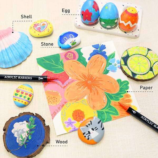 Recheel 30 Colors Acrylic Paint Markers, Dual Tip Fine and Brush Tips for Detailed Art, Crafting, Rock Painting, Wood, Glass, Ceramic, and More - Image 5