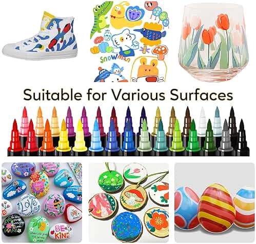 Recheel 30 Colors Acrylic Paint Markers, Dual Tip Fine and Brush Tips for Detailed Art, Crafting, Rock Painting, Wood, Glass, Ceramic, and More - Image 8
