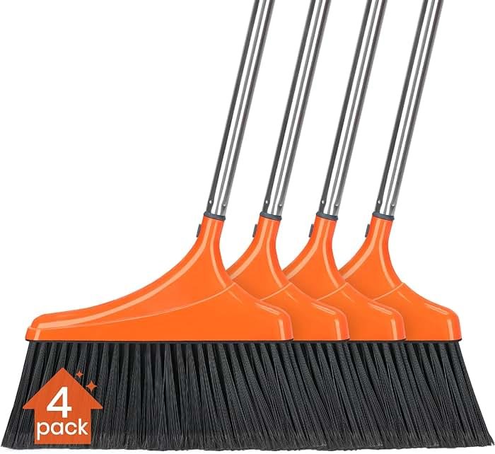 4 Pack Heavy-Duty Angle Broom for Floor Cleaning with 52" Long Handle Stiff Bristle Angle Commercial and Industrial Broom, Indoor Outdoor Broom for Garage Kitchen Office Lobby Patio - Product Image