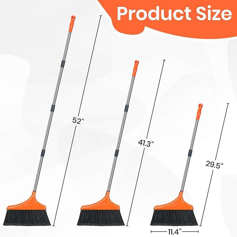 4 Pack Heavy-Duty Angle Broom for Floor Cleaning with 52" Long Handle Stiff Bristle Angle Commercial and Industrial Broom, Indoor Outdoor Broom for Garage Kitchen Office Lobby Patio - Image 2