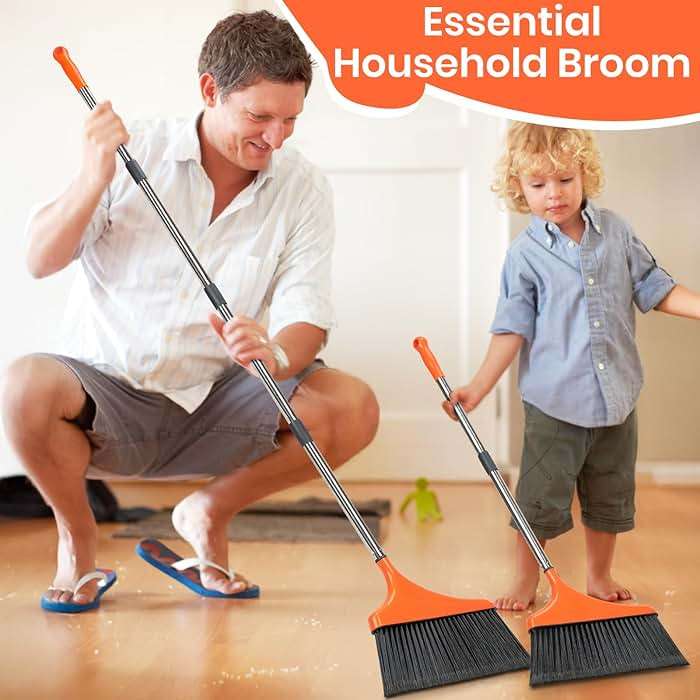 4 Pack Heavy-Duty Angle Broom for Floor Cleaning with 52" Long Handle Stiff Bristle Angle Commercial and Industrial Broom, Indoor Outdoor Broom for Garage Kitchen Office Lobby Patio - Image 4