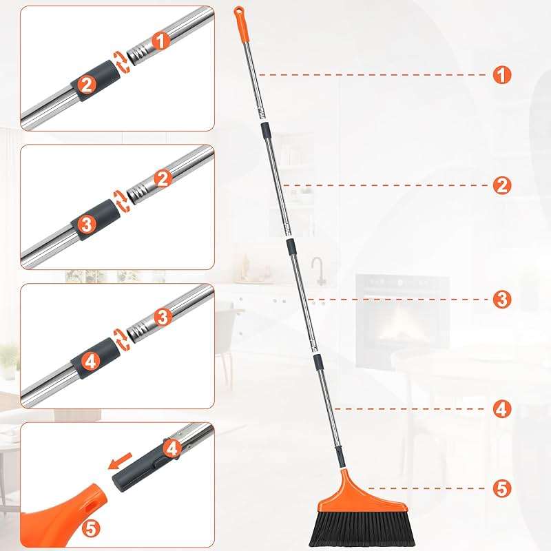 4 Pack Heavy-Duty Angle Broom for Floor Cleaning with 52" Long Handle Stiff Bristle Angle Commercial and Industrial Broom, Indoor Outdoor Broom for Garage Kitchen Office Lobby Patio - Image 5