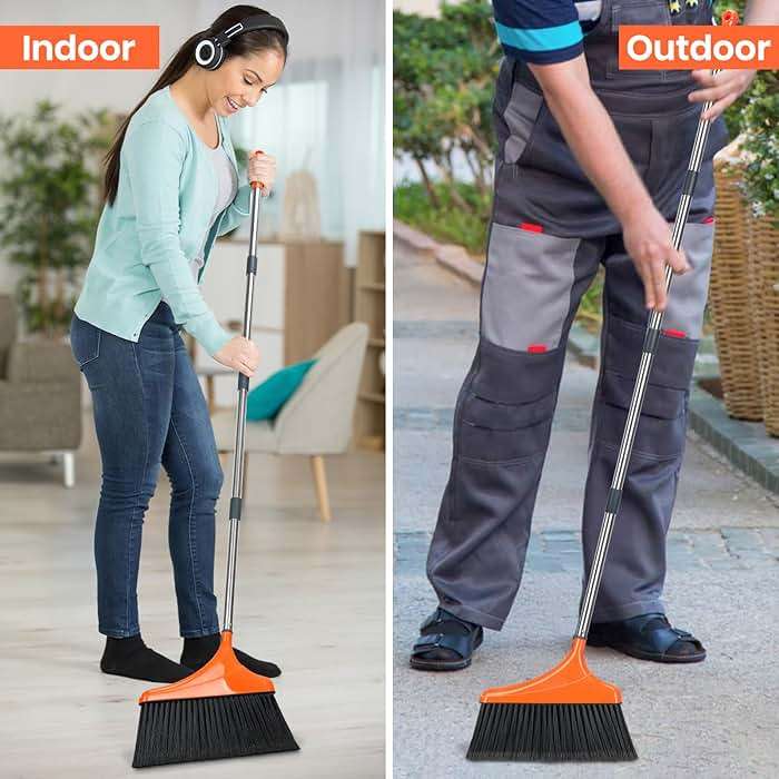 4 Pack Heavy-Duty Angle Broom for Floor Cleaning with 52" Long Handle Stiff Bristle Angle Commercial and Industrial Broom, Indoor Outdoor Broom for Garage Kitchen Office Lobby Patio - Image 6