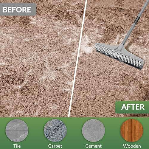 Walensee Carpet Rake for Pet Hair Removal, 2 in 1 Rug Rake to Fluff Carpet with Nylon Groomer Brush, Adjustable Long Handle for Shag Rugs, Stairs, Mats and Floors, Rubber Broom - Image 7